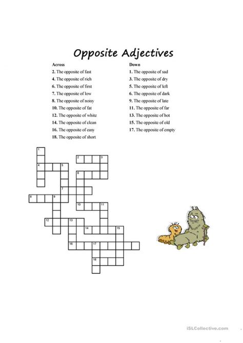 adjectives crossword worksheets worksheets