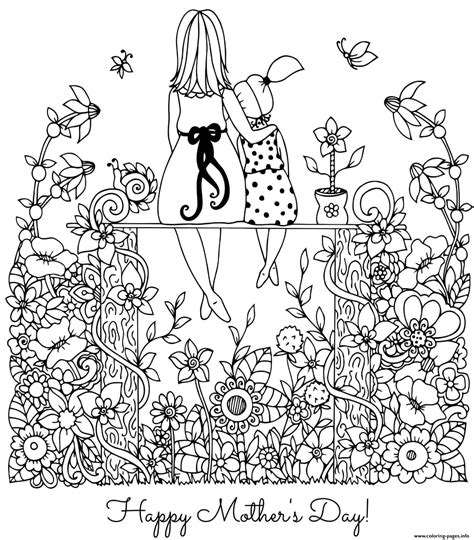 Customize with messages for mom. Mothers Day Mother Daughter Sitting Together Garden ...