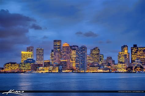 Boston Skyline Night Lights And Buidlings Royal Stock Photo