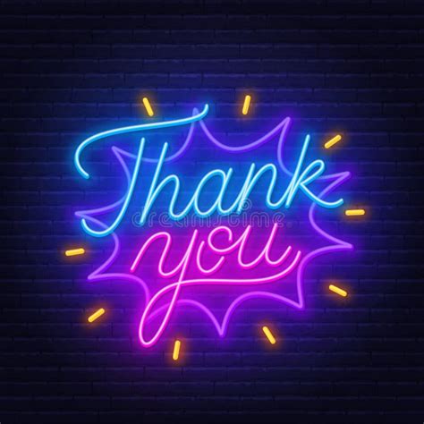 Thank You Neon Sign On Brick Wall Background Stock Vector