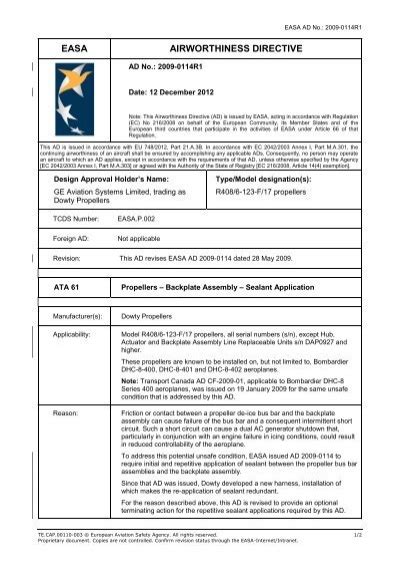 Easa Form 110 Ad Template Easa Airworthiness Directives