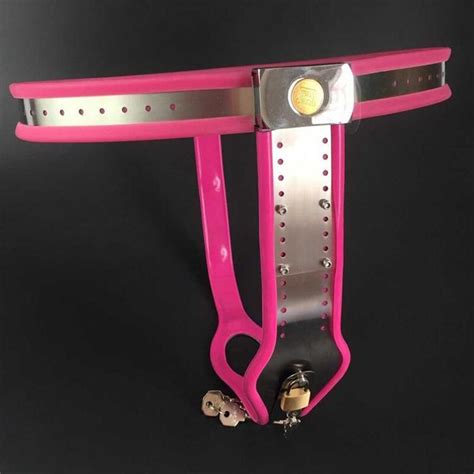 Pink Stainless Steel And Silicone Lining Female Chastity Belt Bdsm