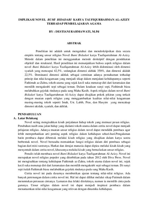 Implikasi pembelajaran aktif, inovatif, kreatif, efektif dan menyenangkan (paikem) pada mata pelajaran pai terhadap mental agama bagi anak jalanan di rumah singgah anak mandiri yogyakarta: (DOC) IMPLIKASI NOVEL BUMI BIDADARI KARYA TAUFIQURRAHMAN ...