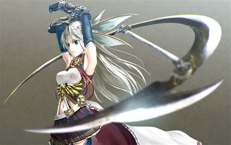 Swordswoman Blonde Hair Skirt Anime Gloves Swor Bow Weapon Long