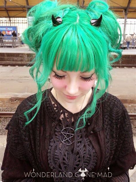 Green Hair And Horns Perfection Goth Hair Grunge Hair Hair Hair