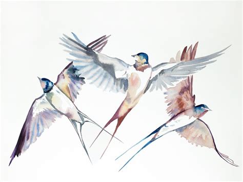 Swallows In Flight No 27 Flying Bird Original Watercolor Painting