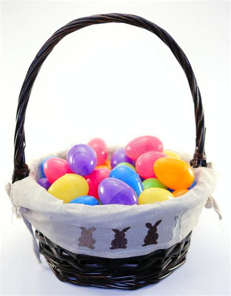 Easter Basket Full Of Assorted Colored Easter Eggs Stock Image Image