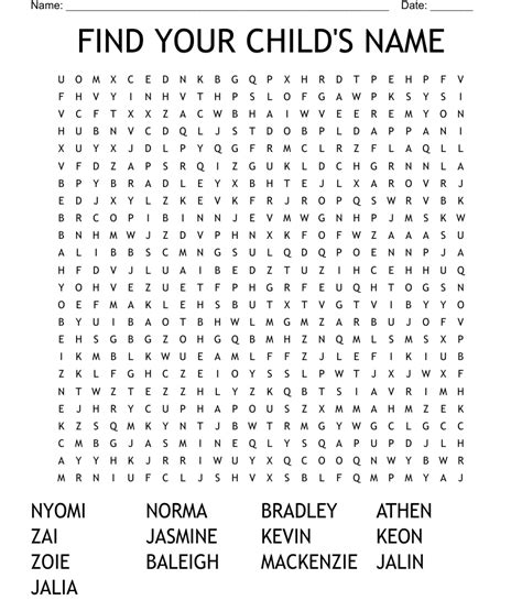 Find Your Childs Name Word Search Wordmint