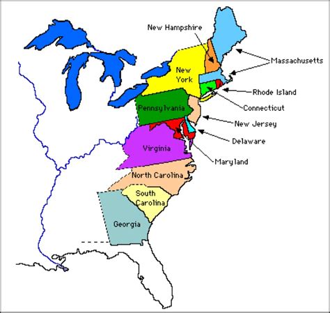 Map Of The Thirteen Colonies