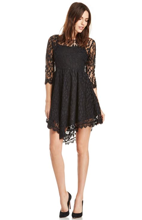 Dailylook Eyelash Lace Fit And Flare Dress In Black Dailylook