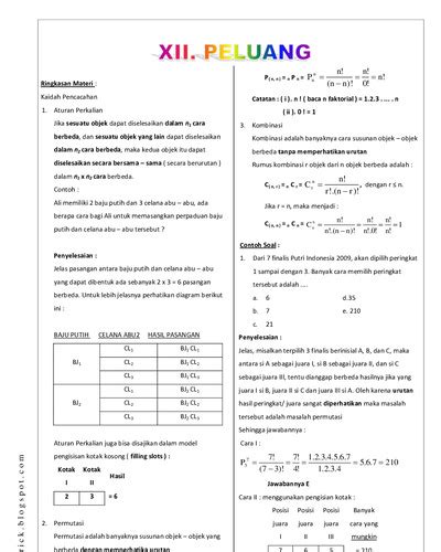 Materi Lengkap Pelajaran Matematika SMA Kelas X, XI, XII MODUL PELUANG