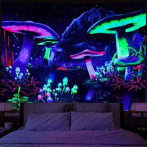 Mushroom World Fluorescent Tapestry Wall Hanging Carpet Bedroom Living