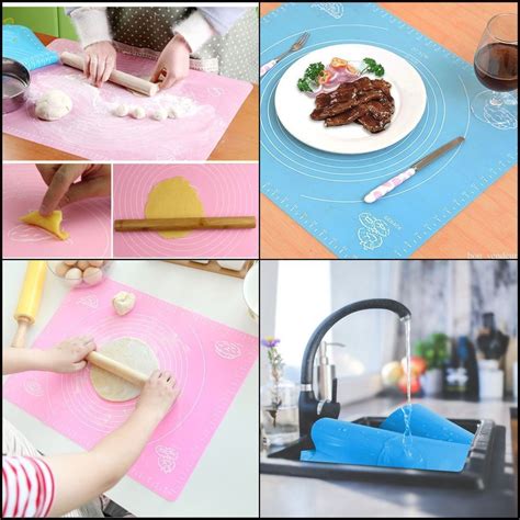 Silicone Pastry Mat Rolling Pin Mat With Nonstick Kneading Board Pink