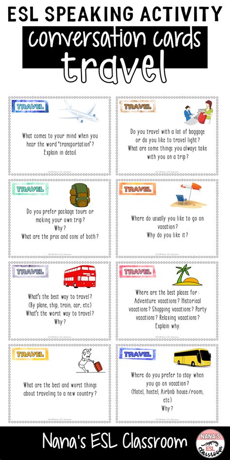 Conversation Starters About Travel Learn English Words Esl Lessons