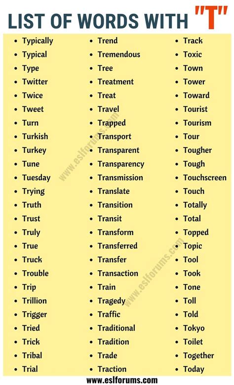 Words That Start With T List Of 150 Words That Start With T In English Esl English