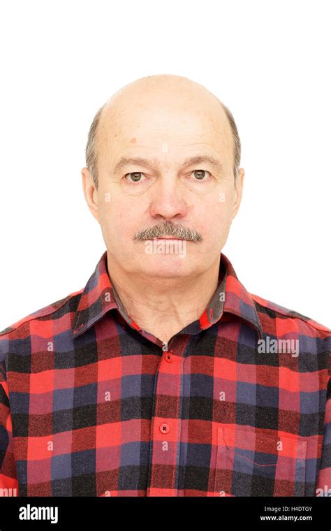 Elderly Old Man With Mustache Bald Man In Plaid Shirt Stock Photo Alamy
