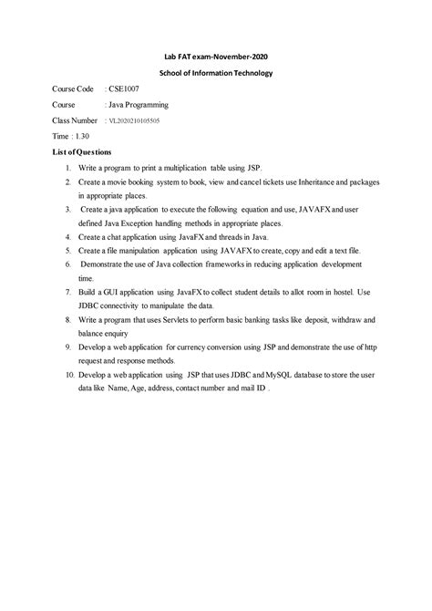 Vit Previous 3 Cao B2 Fat Q Lecture Notes 1 Lab Fat Exam November 2020 School Of
