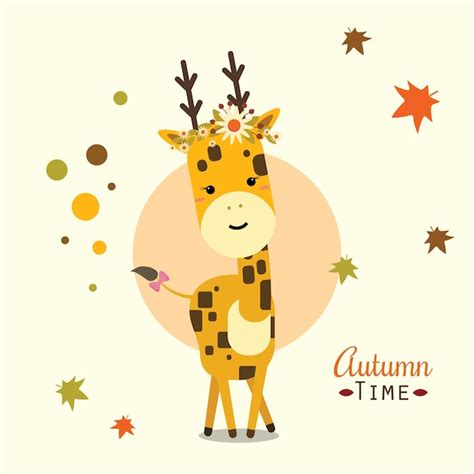 Premium Vector Happy Giraffe In The Autumn