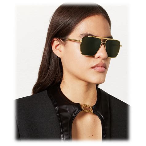 Bottega Veneta Metal Aviator Sunglasses Gold Green Sunglasses Bottega Veneta Eyewear