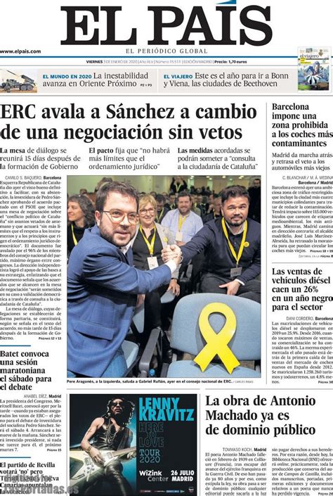 Portada Del Diario El País Del Día 3012020 News Europa