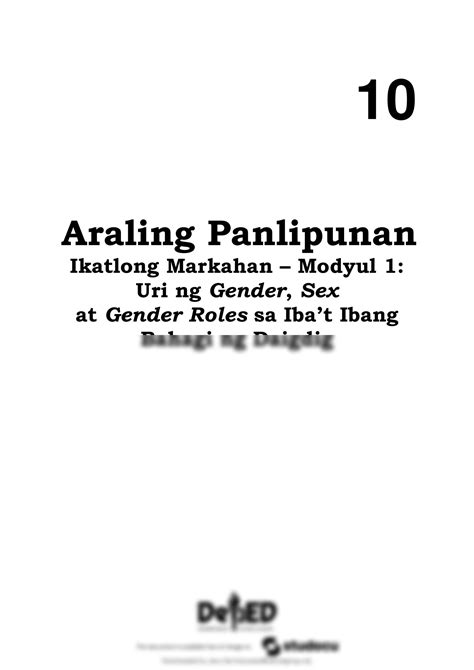 Solution Ap10 Q3 M1 Uri Ng Gender At Sex At Gender Roles Sa Ibat Ibang Bahagi Ng Daigdig V2 1