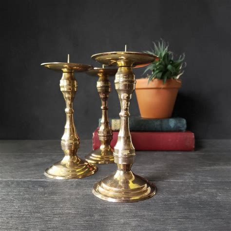 Brass Pillar Candle Holders Set Of 3 Vintage Etsy Candle Holders