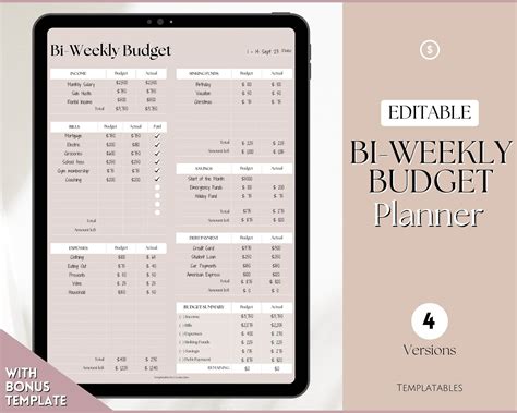 Biweekly Budget Planner | Editable Paycheck Budget Tracker - Lux