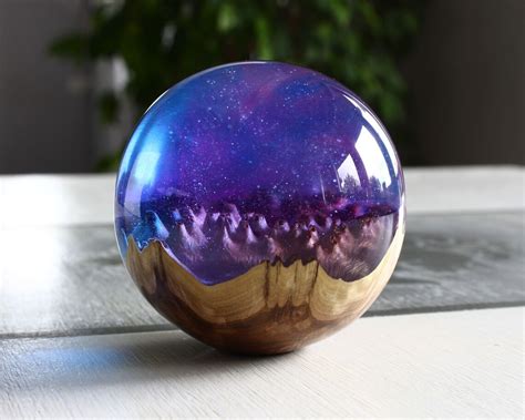 Galaxy Resin Paperweight Resin And Wood Hybrid Sphere Resin Etsy