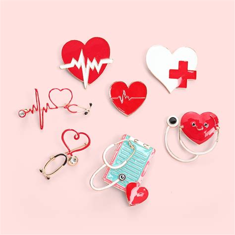 Medical Brooches Nurse Pins Stethoscope Heart Electrocardiogram Enamel