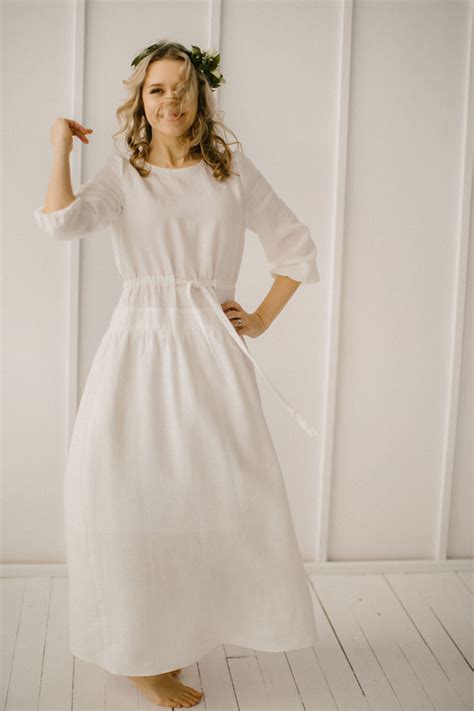 Simple Linen Wedding Dress Handcrafted World Wide Shipping