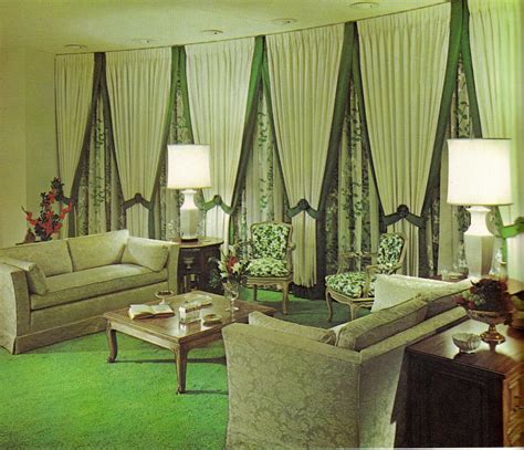 Blue sofa with pillows in a designer living room interior, home decor. Groovy Interiors: 1965 and 1974 Home Décor - Flashbak