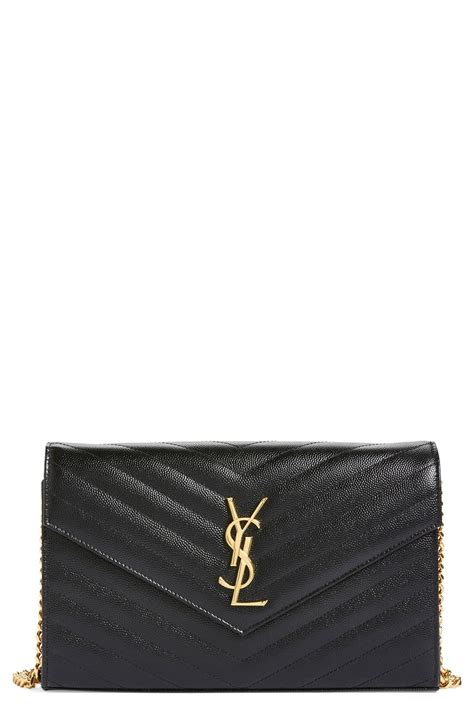 Saint Laurent Large Monogram Quilted Leather Wallet On A Chain