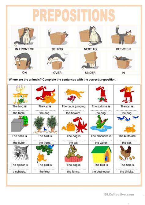 Top suggestions for preposition pictures for kids. Prepositions - Where are the animals worksheet - Free ESL printable worksheets made by teachers