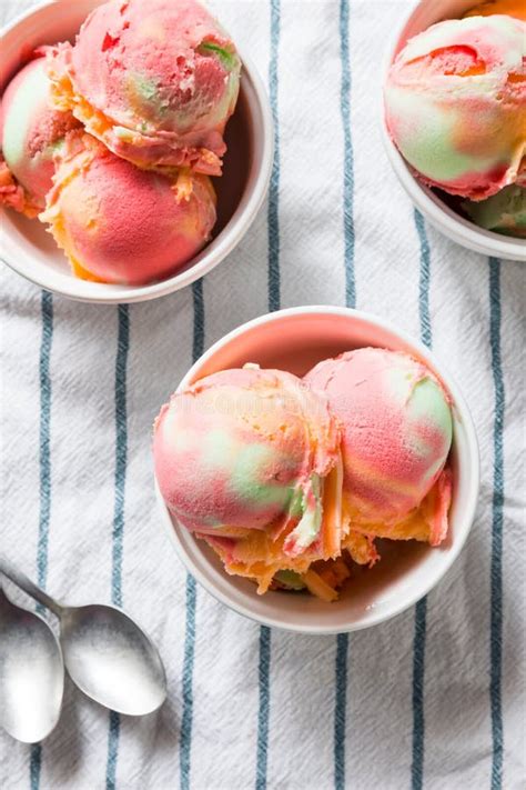 Homemade Rainbow Ice Cream Sorbet Stock Photo Image Of Frozen Strawberry