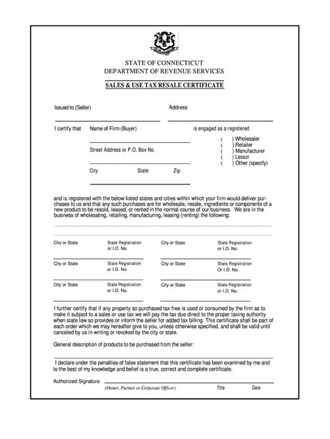 Ct Sales And Use Tax Resale Cerfiticate Fill Out Tax Template Online