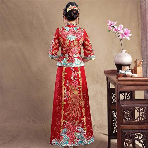 Феникс традиционный cheongsam красный Азиатский для женщин Свадебное платье вышивка брак костюм