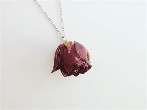 Real Flower Necklace Rose Necklace Pressed Flower Real Etsy