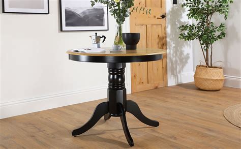 Kingston Round Painted Black And Oak 90cm Dining Table Furniture Choice
