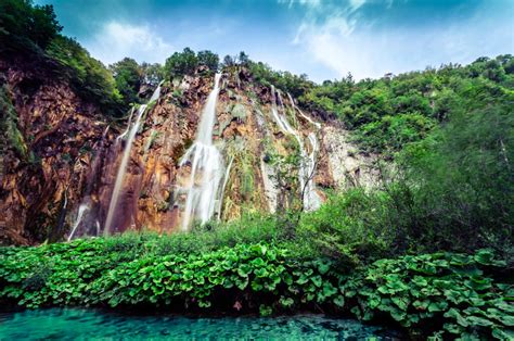 Natural Park With Waterfalls And Turquoise Water Stock Photo Image Of