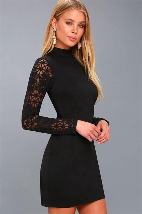 Sexy Black Dress Lace Long Sleeve Dress Bodycon Dress Lulus