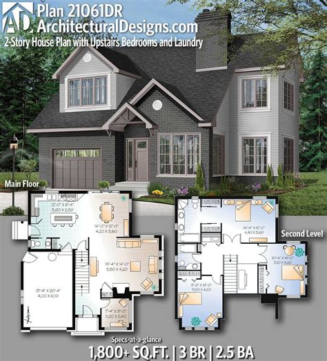 Plan 21061dr 2 Story House Plan With Upstairs Bedrooms And Laundry