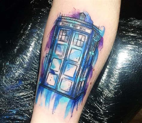Watercolor Tattoo Style Of Tardis From The Tv Series Doctor Who Done By
