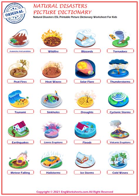 Natural Disasters Esl Printable Picture Dictionary Worksheet For Kids