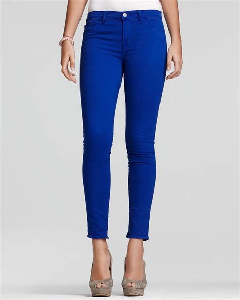 J Brand Mid Rise Skinny Twill Pants In Bright Blue Women Contemporary