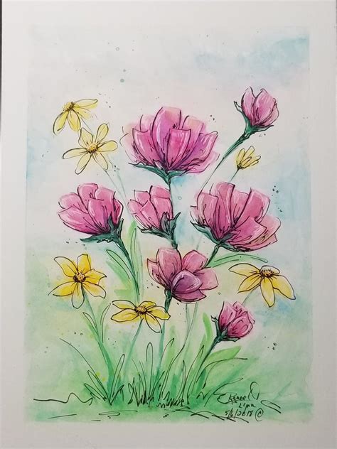 Spring Flowers Water Color And Ink Floral Watercolor Cute Art