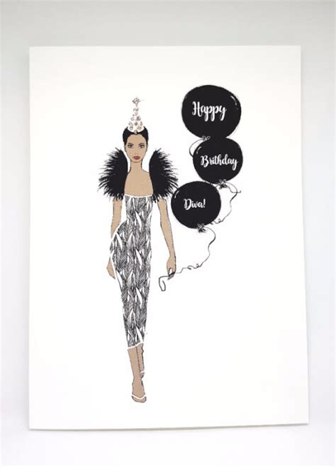 Diva Birthday Card Fashion Illustration Card African Etsy