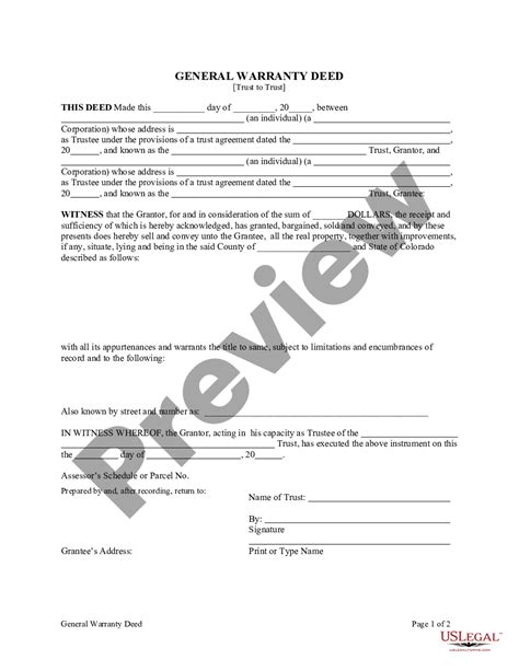 Colorado General Warranty Deed From A Trust To A Trust Special