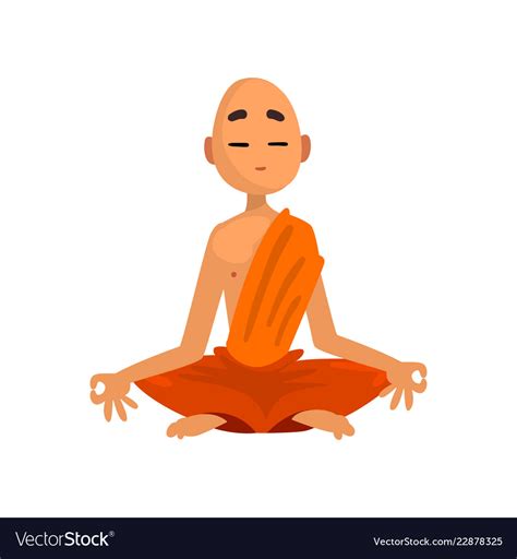 Buddhist Monk Cartoon Character Meditating Vector Image