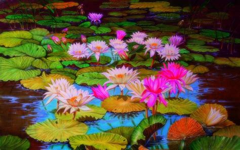 Pond With Lotus Flowers Hd Wallpaper Background Image
