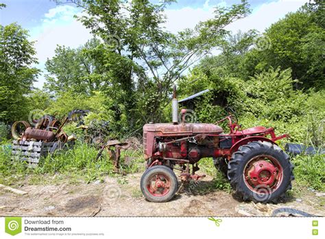 Farm Equipment Tractor Junkyard Landscape Stock Image Image Of